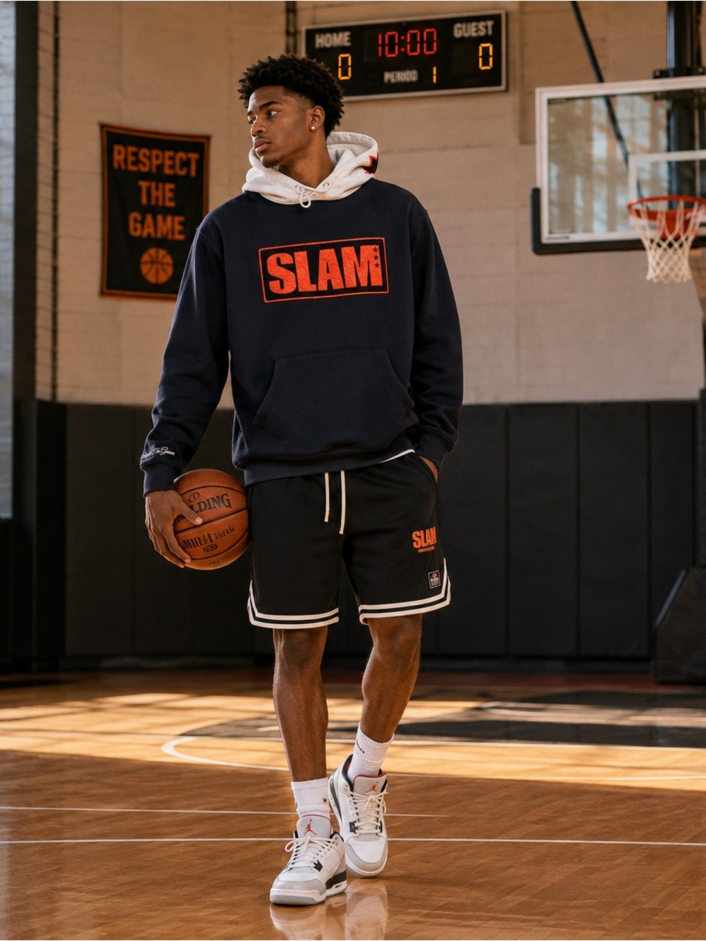 SLAM Magazine Logo Black Heavyweight Hoodie Orange Patch Size Medium